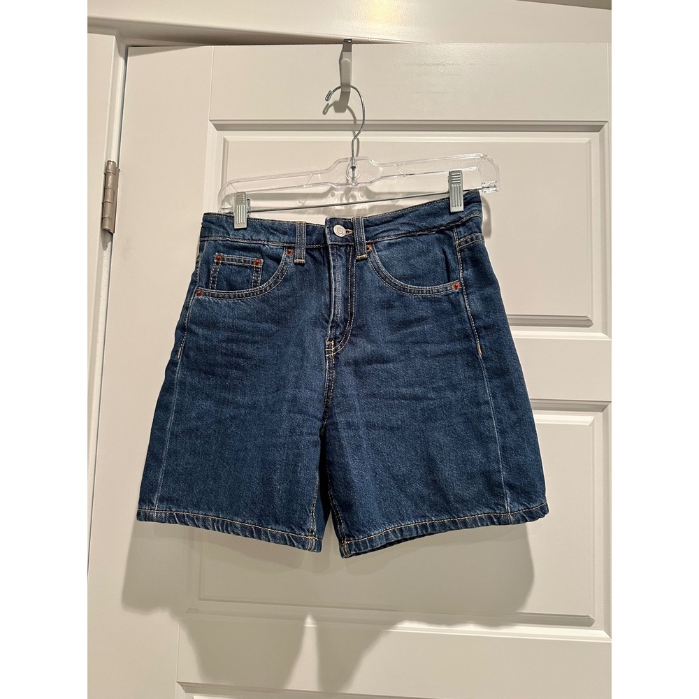 Zara Mid Rise Denim Shorts Navy Blue Size 0 Casual Summer Granola Girl - Picture 2 of 5